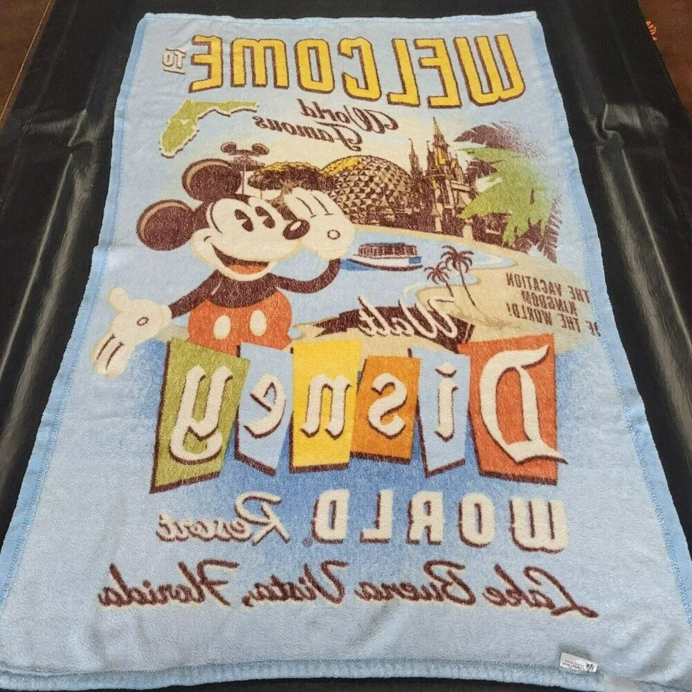 Disney World Resort Mickey Fleece Throw Blanket Lake Buena Vista FL 39 x 62 Vtg‎